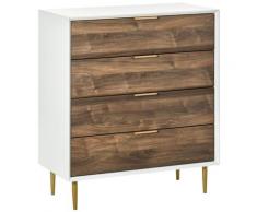 Cassettiera Con 4 Cassetti 80x40x93,5 Cm In Mdf Bianco E Noce