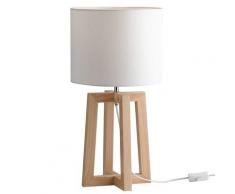 Lume Scrivania Fusto Legno Naturale Paralume Tessuto Bianco Lampada Da Tavolo Moderna E27 Ambiente I-berry-l
