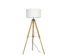 Piantana Treppiedi Legno Di Ciliegio Paralume Tessuto Bianco Lampada Da Terra Moderna E27 Ambiente I-studios/pt