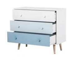 Cassettiera Con 3 Cassetti In Legno Di Pino 90x42x80 Cm Bianco E Blu