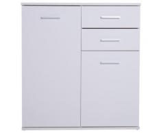 Mobiletto Cassettiera 2 Cassetti 2 Ante Con Ripiano Regolabile In Legno Bianco 71x35x76 Cm