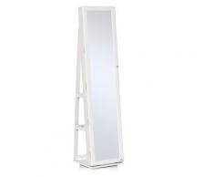 Specchio Da Terra Girevole Armadio Portagioie 38x38x160 Cm In Mdf Bianco