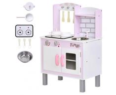 Cucina Giocattolo Per Bambini 55x30x80 Cm In Pino E Mdf Con Accessori Rosa