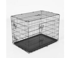 Gabbia Trasportino Per Cani Gatti Pieghevole In Acciaio Doppia Apertura 76x53x57 Cm Nero