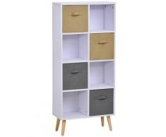 Armadietto Libreria 8 Ripiani 4 Cassetti Pieghevoli 54,5x24x122,5 Cm Bianco