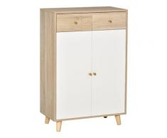 Scarpiera Salvaspazio Per 12 Scarpe Con 4 Mensole E 2 Cassetti In Legno 8x35x102,5 Cm Bianca
