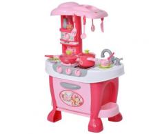 Cucina Giocattolo Per Bambini 51x30x73 Cm Con Utensili Rosa