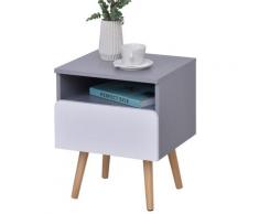 Comodino 1 Cassetto 40x34,3x50 Cm In Legno Mdf Grigio E Bianco