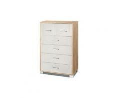 Cassettiera rovere con 6 cassetti bianchi in legno nobilitato. Armadio settimino ideale per ufficio