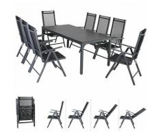 Salotto da esterno in alluminio Bern 8 Sedie pieghevoli + Tavolo da giardino WPC 180x90x74 cm Set
