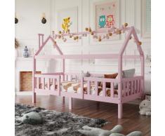 Letto Capanna in Pino per Bambini 90 x 200 cm - Rosa