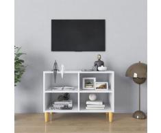 Mobile TV con Gambe in Legno Massello Bianco 69,5x30x50 cm