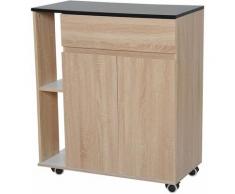 Homcom - Mobiletto da Cucina con Cassetti e Ruote in Legno, Rovere nero 78x39.5x88.5cm