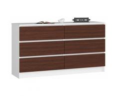 Mobile Ingresso Comò Cassettiera Moderna Credenza 6 Cassetti 140 x 77 x 40 - Colore: Bianco/Wenge