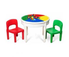 Tavolo attivita per Bambini, Tavolo Rotondo 3 in 1 con Costruzioni, Tavolo per attivit¨¤ manuali