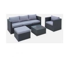 Salotto da giardino, resina intrecciata - modello: Benito, colore: Nero e Grigio - Colore: Nero,
