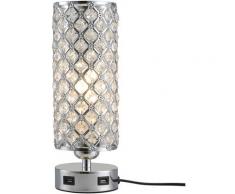 Homcom - Lampada da Tavolo con Paralume in Cristallo 2 Porte USB e Intensità della Luce Regolabile