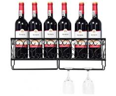 Portabottiglie a Parete per 6 Bottiglie, Scaffale di Esposizione per Vino in Metallo, Scaffale
