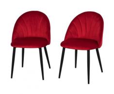 Homcom Set 2 Sedie per Sala da Pranzo Imbottite dal Design Nordico in Metallo e Velluto Rosso