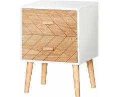 Homcom - Comodino in Legno 2 Cassetti Stile Scandinavo, Bianco e Legno, 40x30x55,5cm