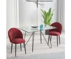 Homcom - Set 2 Sedie per Sala da Pranzo Imbottite dal Design Nordico in Metallo e Velluto Bordeaux