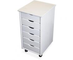 Viesta - Cassettiera con 6 cassetti in bianco, mobili da ufficio con ruote in stile legno, 39 x