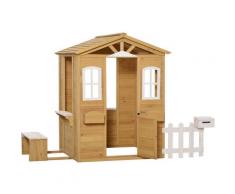 Outsunny - Casetta per Bambini in Legno con Finestre, Staccionata, Portavasi e Panca 110x107x140cm