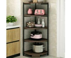 Scaffale Angolare 5 Ripiani Metallo Legno Libreria Angolo Multiuso 40x120 Nero
