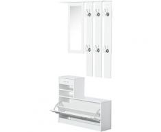 HomCom Mobile d'Ingresso Moderno Guardaroba Set Appendiabiti, Specchio e Scarpiera 3 in 1, in Legno