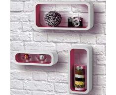 3 Mensole Parete Moderne Design Cubo Ovale Mensola Scaffale Legno Fuxia