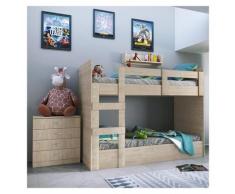 Cameretta bambini LORENZO Gihome ® rovere con letto castello cassettiera mensola
