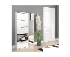 Scarpiera slim a 5 ante ribaltabili + armadietto scarpiera con specchio bianca colore principale: