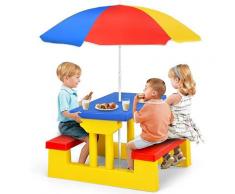Set Mobile per Bambini da Giardino Esterno Set Tavolo e Panche da da Picnic BBQ con Ombrellone