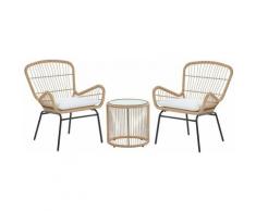 Set da balcone in rattan color naturale 2 sedie con cuscini grigio chiaro LABICO