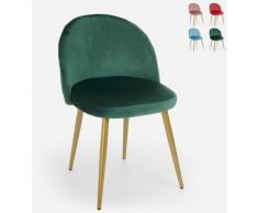 Sedia moderna velluto cucina sala da pranzo salotto gambe dorate Bert | Verde