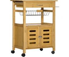 HOMCOM Carrello da Cucina con Cassetto, Armadietto e Cestino Estraibile in Legno con Ruote