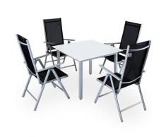 Set Tavolo con Sedie 4+1 Bern in alluminio Sedie pieghevoli e Tavolo da giardino 90x90cm con vetro