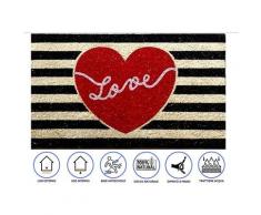 Baroni Home - Zerbino da Esterno in Cocco con Base in PVC Dipinto a Mano Raffigurante Cuore con