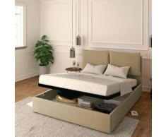 Letto con Contenitore Modello Licia in Tessuto con Rete a Doghe colore Camel - Baldiflex