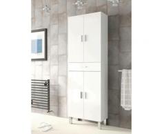 Dmora - Mobile per bagno a quattro ante e un cassetto, colore bianco lucido, Misure 60 x 182 x 29 cm