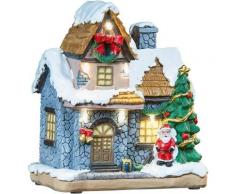 Decorazioni natalizie, regali di Natale, casa di Natale decorata con Babbo Natale, illuminazione a