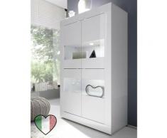 Credenza Vetrina 4 ante Bianco laccato lucido con inserti in vetro - Basic