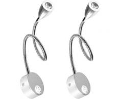 Lampada da comodino Lampada da lettura a 2 luci LED Lampada a collo di cigno 3W, 3000K Lampada da