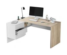 Scrivania pc ufficio reversibile angolare studio casa BIANCO opaco + ROVERE computer gaming 145 X