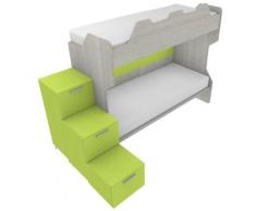SMARTG - Letto a castello con scaletta contenitore e secondo letto estraibile (o cassettoni in