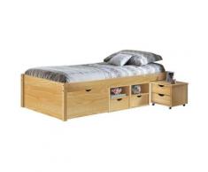 Letto con contenitori + comodino claas 96x209x47,5h pino massello con doghe - Inter Link