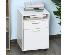 Cassettiera Scrivania Casa Ufficio Legno MDF con Cassetto e Anta 4 Ruote Bianco
