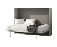 Letto a scomparsa MALINA con apertura orizzontale manuale - 140x200cm - Bianco/grigio - Grigio