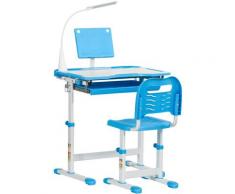 Homcom - Banco Scuola con Sedia per Bambini 6-12 Anni Altezza Regolabile Piano Inclinabile - Blu