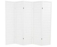Paravento Pieghevole 5 Ante Stile Giapponese 200x170cm Bianco